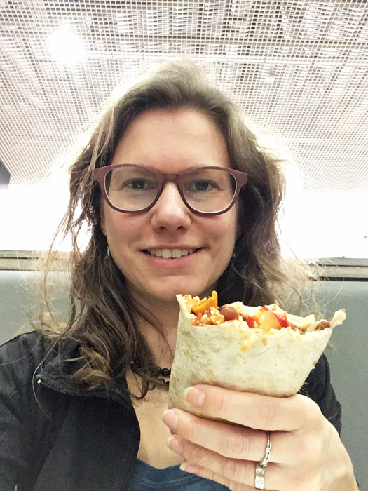 Elke with vegan burito