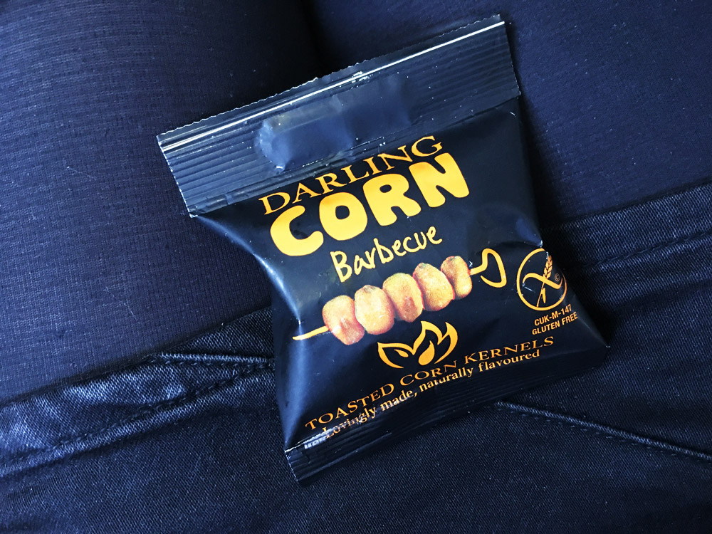 vegan airplane snack with corn