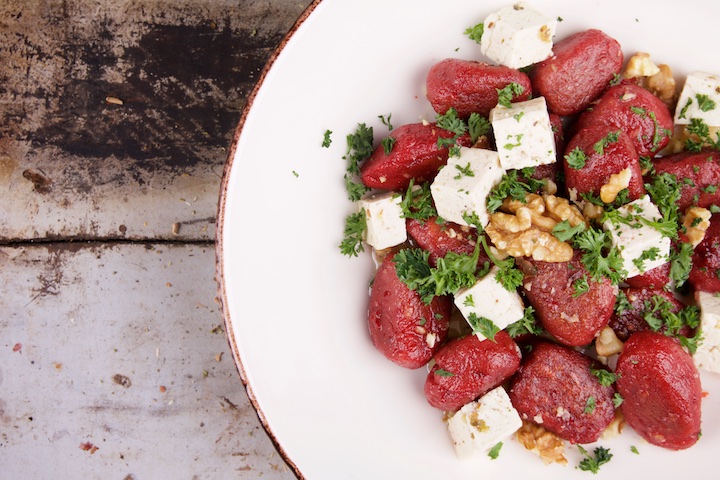 Gnocchi with beetroot and vegan feta